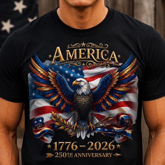 America 250th Anniversary Shirt, 1776-2026 Patriotic Eagle, USA Flag Tee, Fourth of July Gift, America Birthday T-Shirt