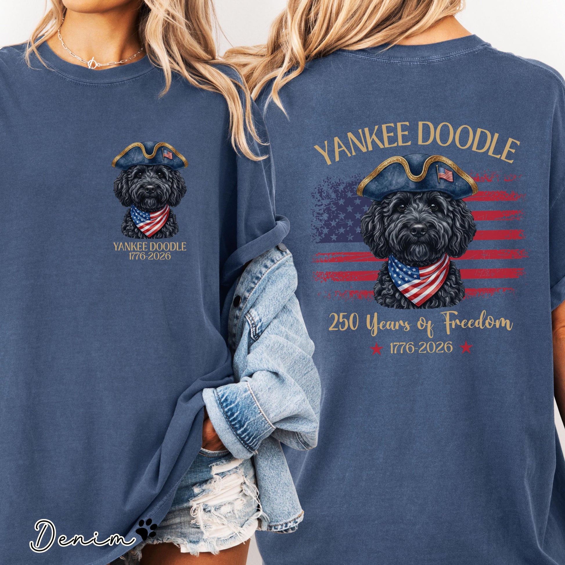 Yankee Doodle Goldendoodle Shirt, Patriotic Dog Mom Tee, America 250th Anniversary