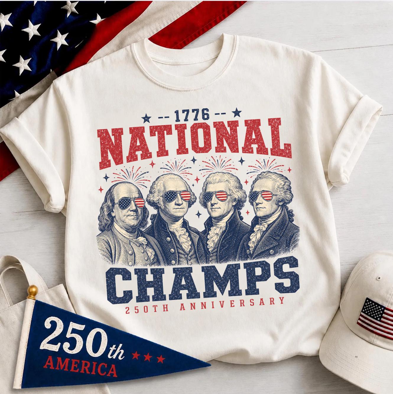 1776 National Champs Shirt, Vintage Washington Tee, Funny Founding Fathers T-Shirt, Patriotic Sports Parody 250th Anniversary Top
