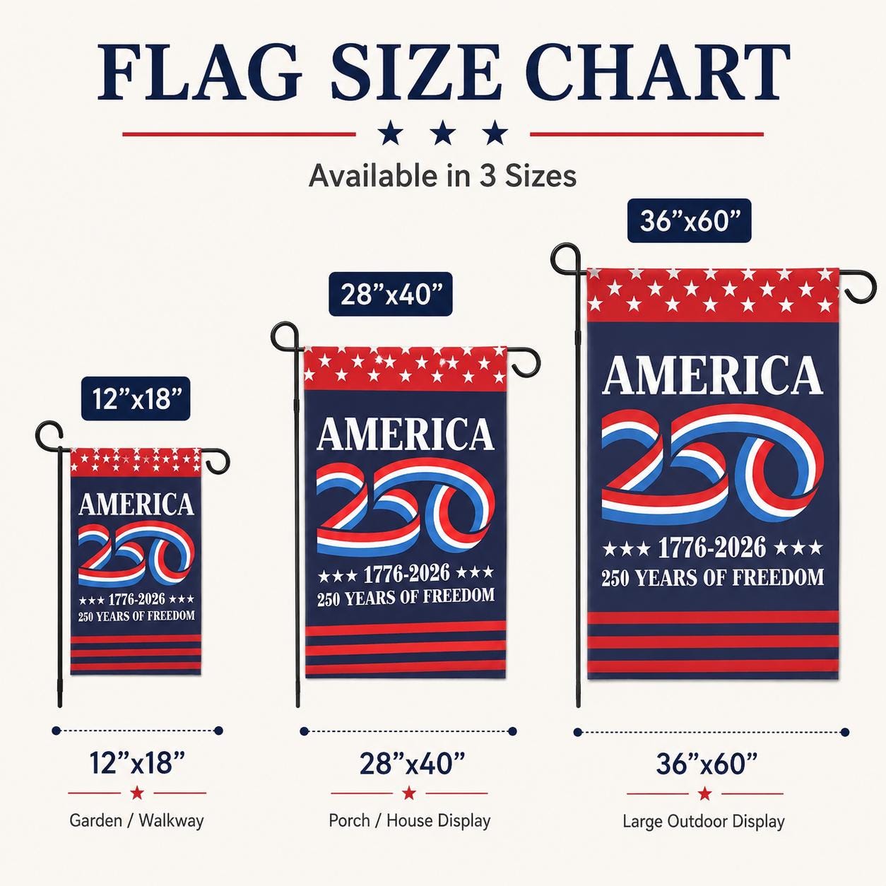 250 Years America Garden & House Flag, America 250 Semiquincentennial Flag