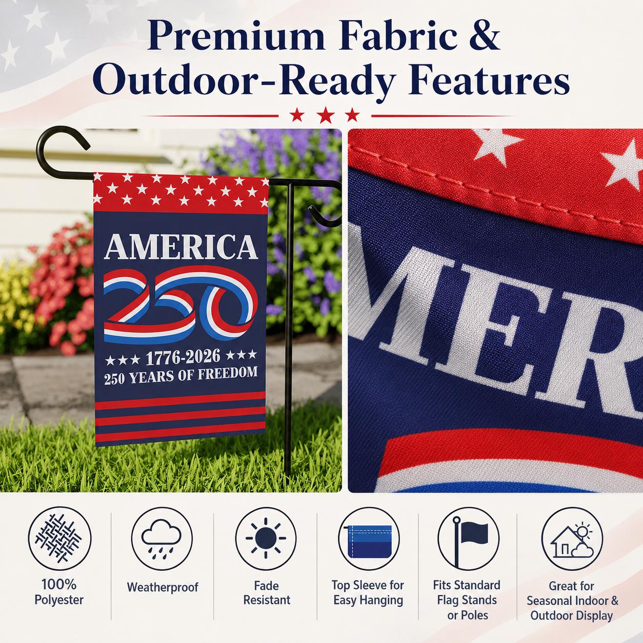 250 Years America Garden & House Flag, America 250 Semiquincentennial Flag