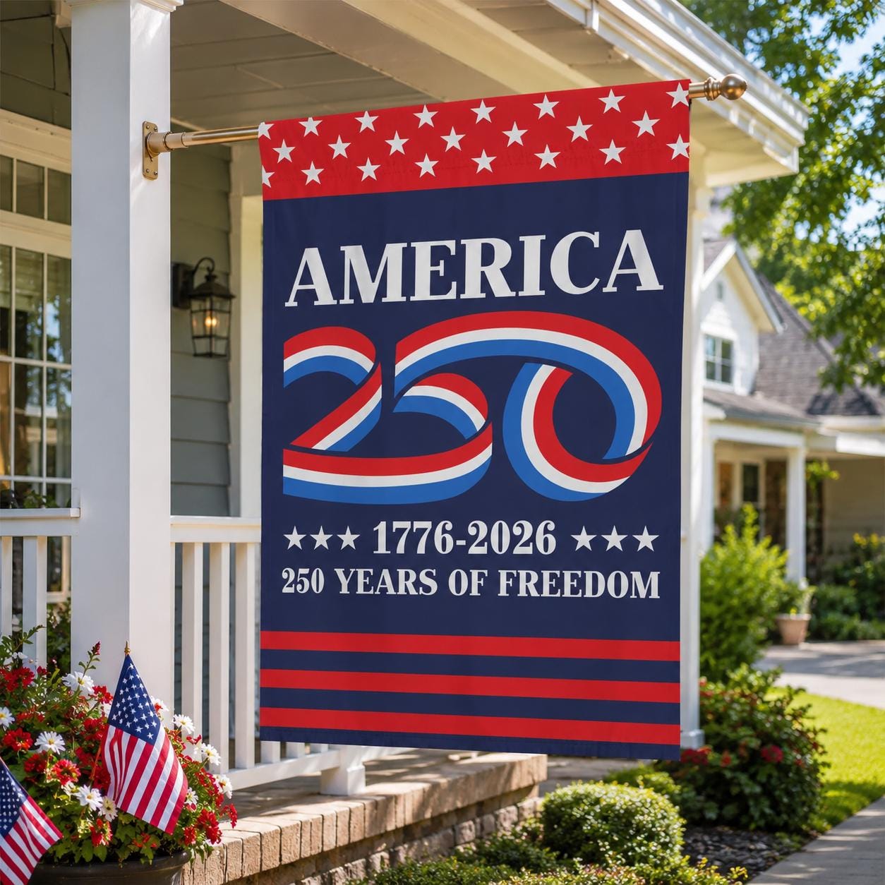 250 Years America Garden & House Flag, America 250 Semiquincentennial Flag