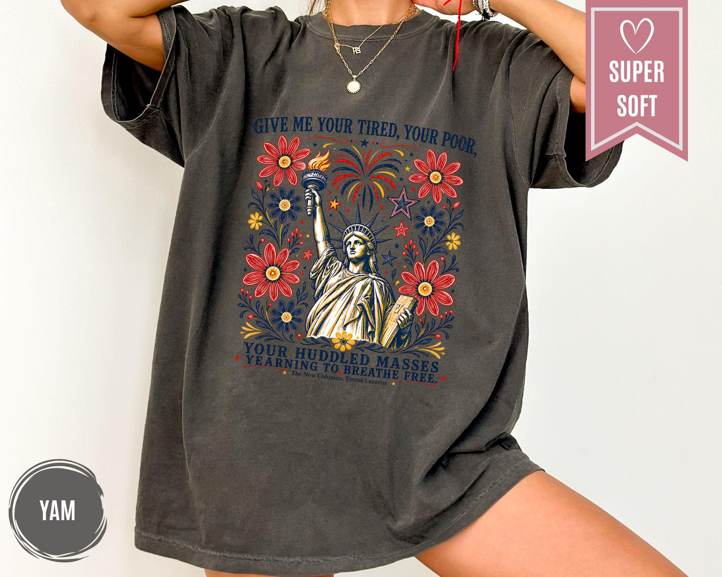 Comfort Colors® Statue of Liberty Shirt, Liberal 4th of July Protest T-Shirt, Freedom Clothes, USA Floral Clothing Apparel, American Tees