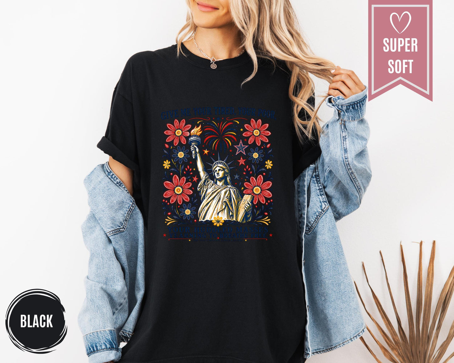 Comfort Colors® Statue of Liberty Shirt, Liberal 4th of July Protest T-Shirt, Freedom Clothes, USA Floral Clothing Apparel, American Tees