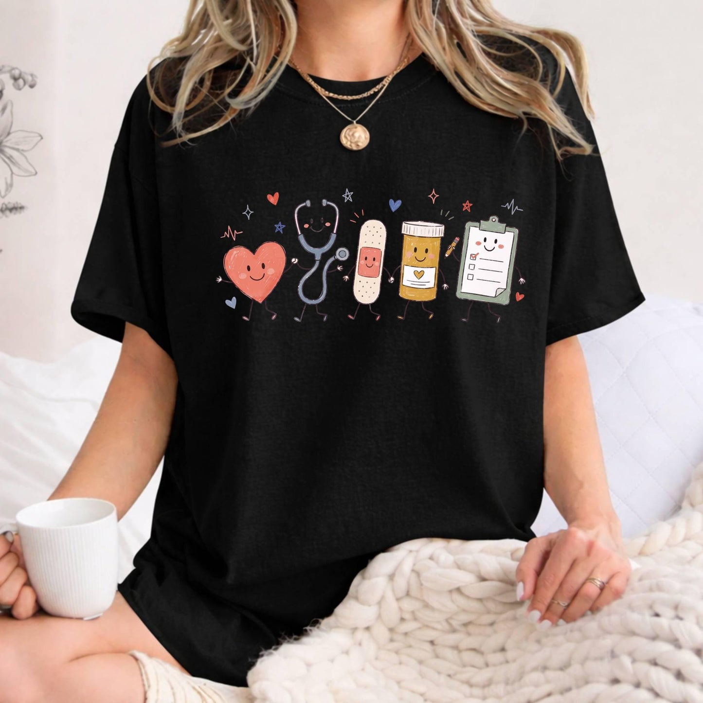 Comfort Colors Nurse Doodle Shirt Back To School Gift, Nurse Life School Nurse Shirt, PICU Healthcare Worker Gift Funny RN Nurse T-Shirt