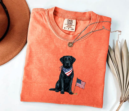 Black Labrador American Flag Shirt, Patriotic Dog Tee, Comfort Colors Black Labrador T-Shirt, USA 250 Dog Shirt, Fourth of July Gift