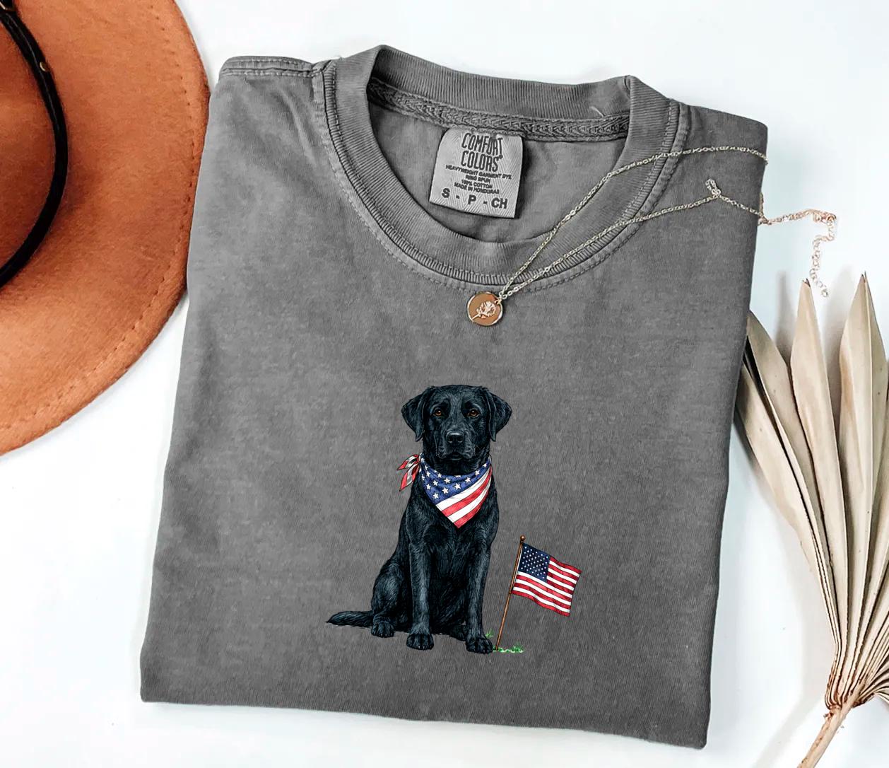 Black Labrador American Flag Shirt, Patriotic Dog Tee, Comfort Colors Black Labrador T-Shirt, USA 250 Dog Shirt, Fourth of July Gift
