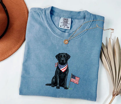 Black Labrador American Flag Shirt, Patriotic Dog Tee, Comfort Colors Black Labrador T-Shirt, USA 250 Dog Shirt, Fourth of July Gift