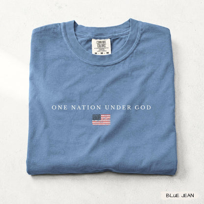 Comfort Colors® One Nation Under God, America 250th Anniversary Christian Shirt, Patriotic American Flag, Independence Day, 4th of July Gift