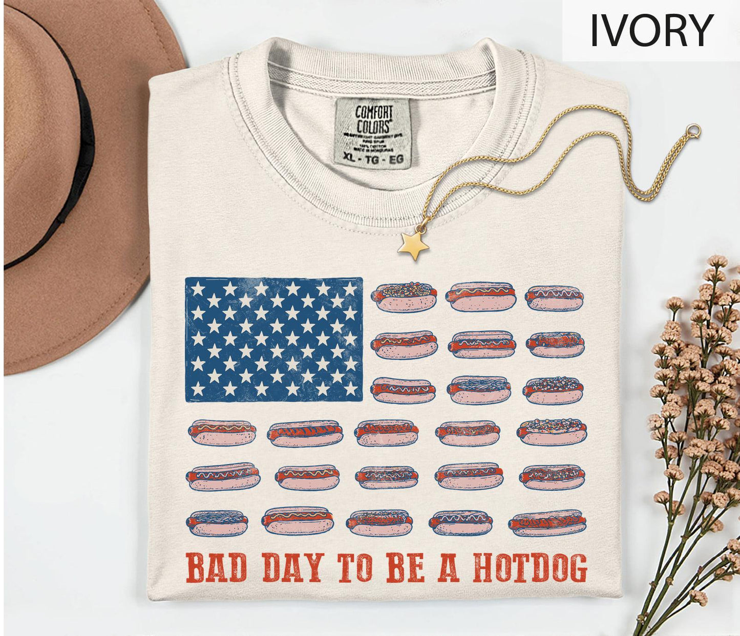 Bad Day to Be a Hotdog Shirt, Funny Fourth of July Comfort Colors Shirt, 4th of July T-shirt, USA Flag Hotdog BBQ Humor, Funny American Top