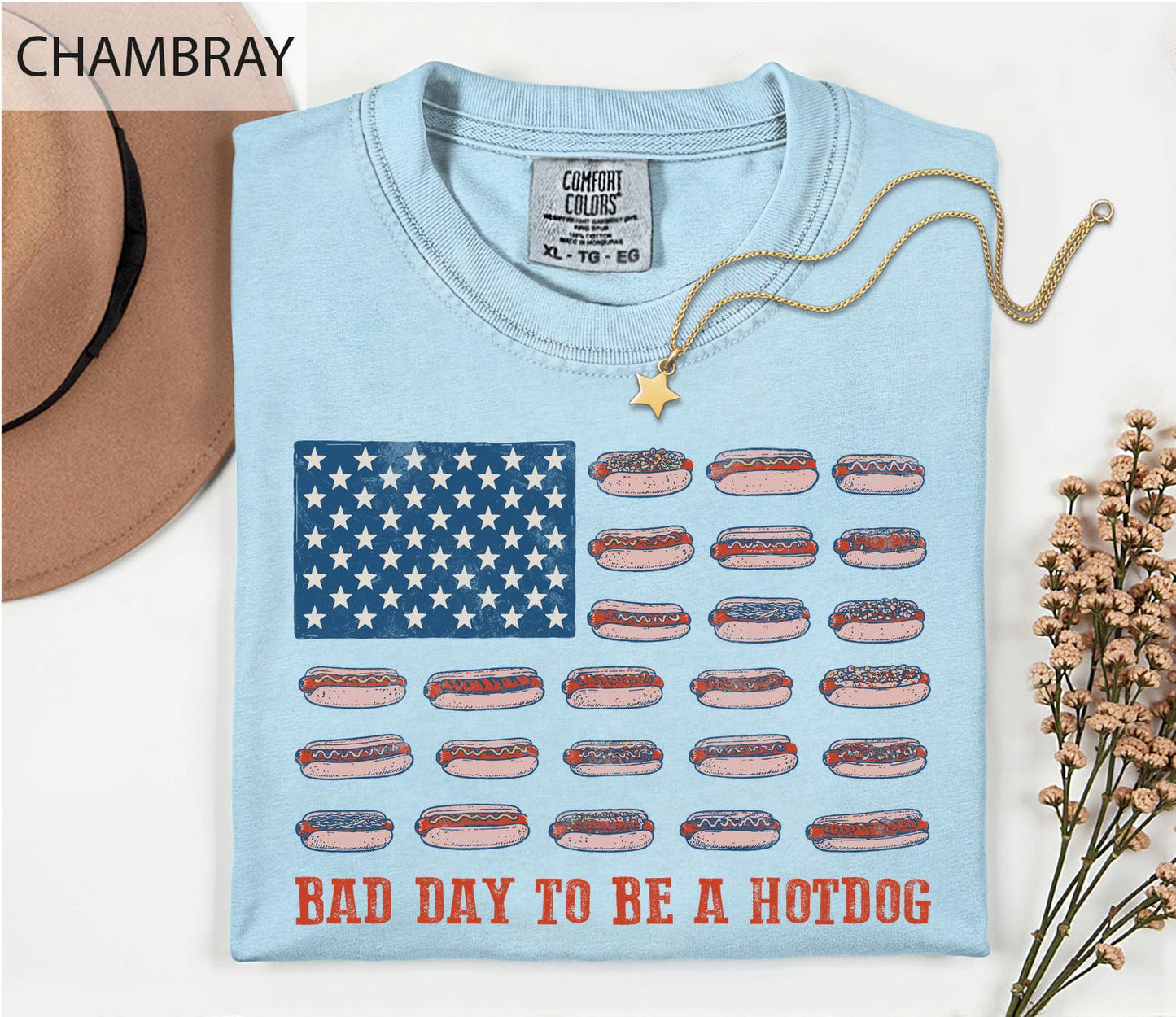 Bad Day to Be a Hotdog Shirt, Funny Fourth of July Comfort Colors Shirt, 4th of July T-shirt, USA Flag Hotdog BBQ Humor, Funny American Top