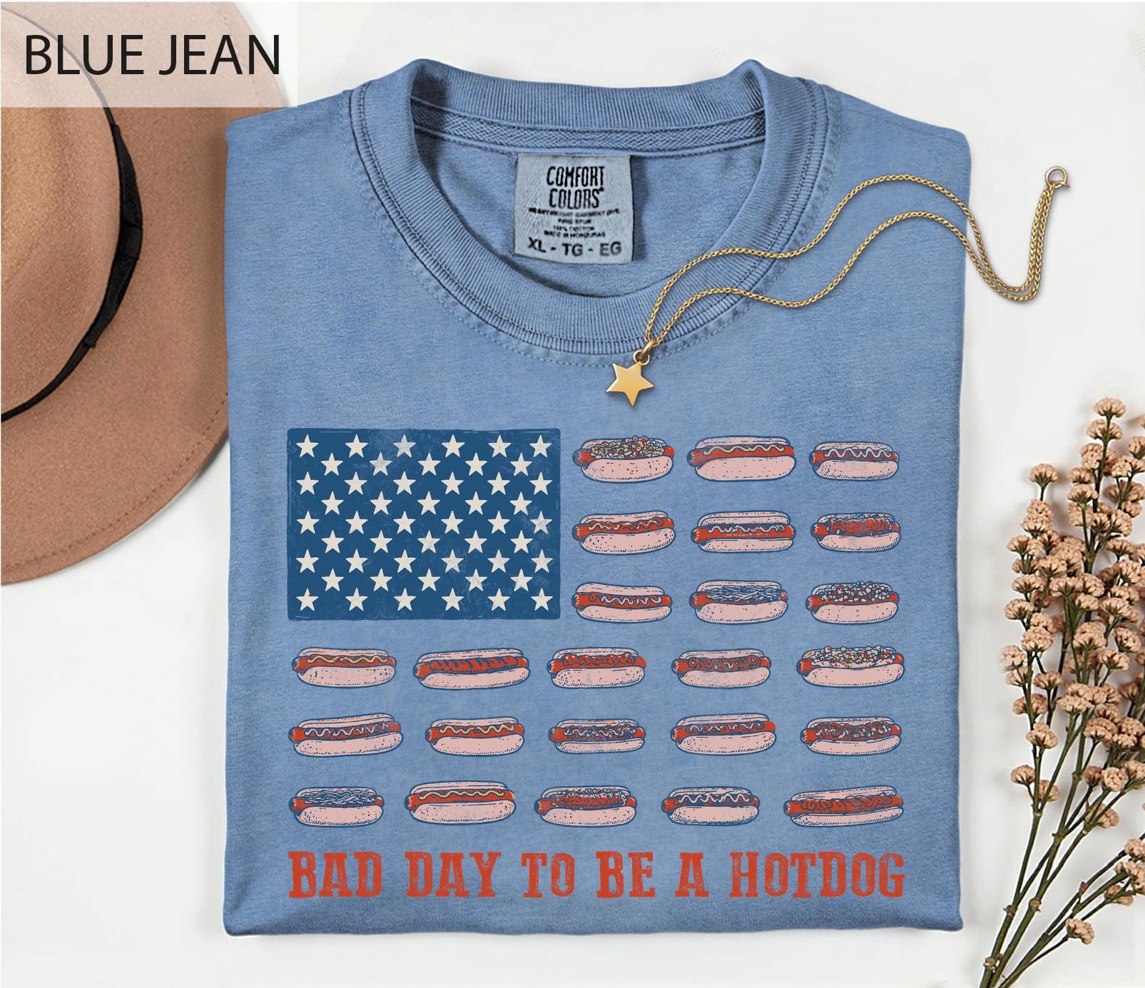Bad Day to Be a Hotdog Shirt, Funny Fourth of July Comfort Colors Shirt, 4th of July T-shirt, USA Flag Hotdog BBQ Humor, Funny American Top