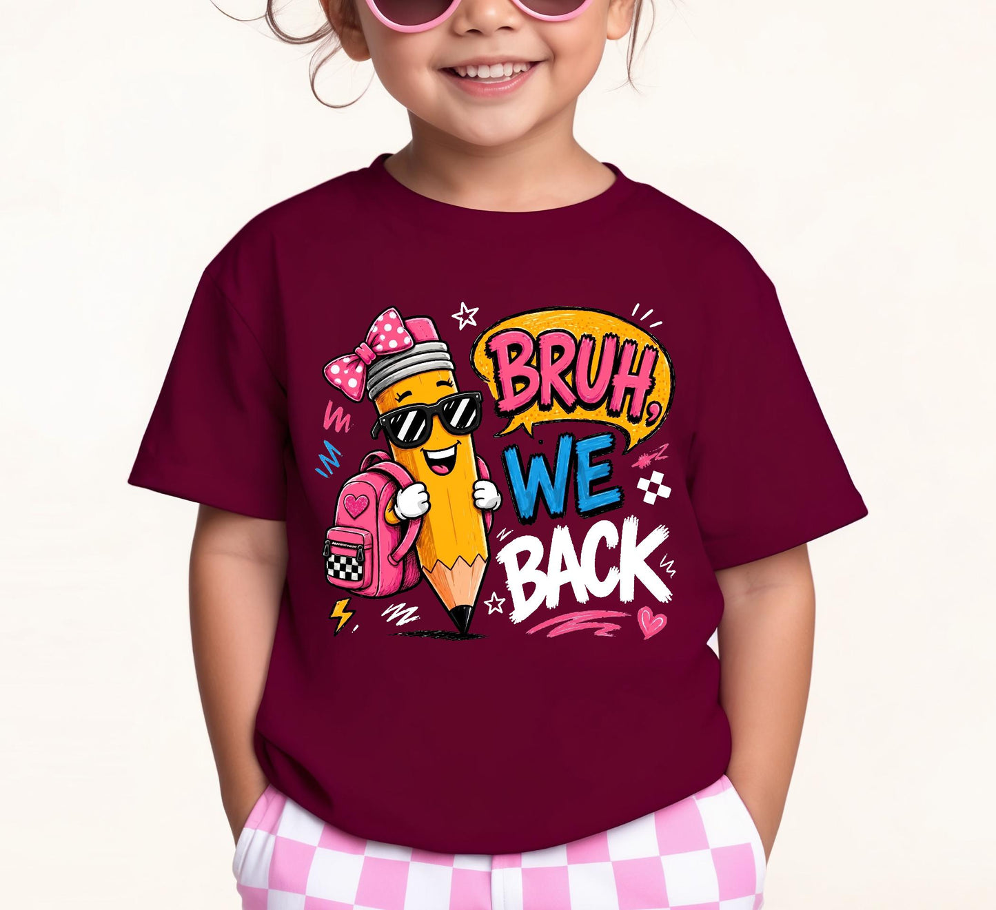 Bruh We Back Shirt, Funny Boy Girl Back to School Tee, First Day of School Kids Pencil T-shirt, Retro Teacher Student Gift