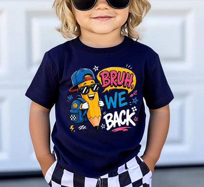 Bruh We Back Shirt, Funny Boy Girl Back to School Tee, First Day of School Kids Pencil T-shirt, Retro Teacher Student Gift