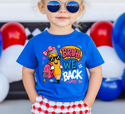 Bruh We Back Shirt, Funny Boy Girl Back to School Tee, First Day of School Kids Pencil T-shirt, Retro Teacher Student Gift