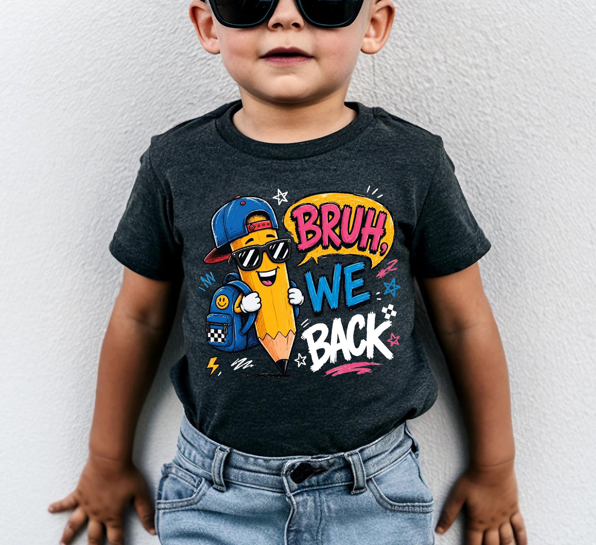 Bruh We Back Shirt, Funny Boy Girl Back to School Tee, First Day of School Kids Pencil T-shirt, Retro Teacher Student Gift