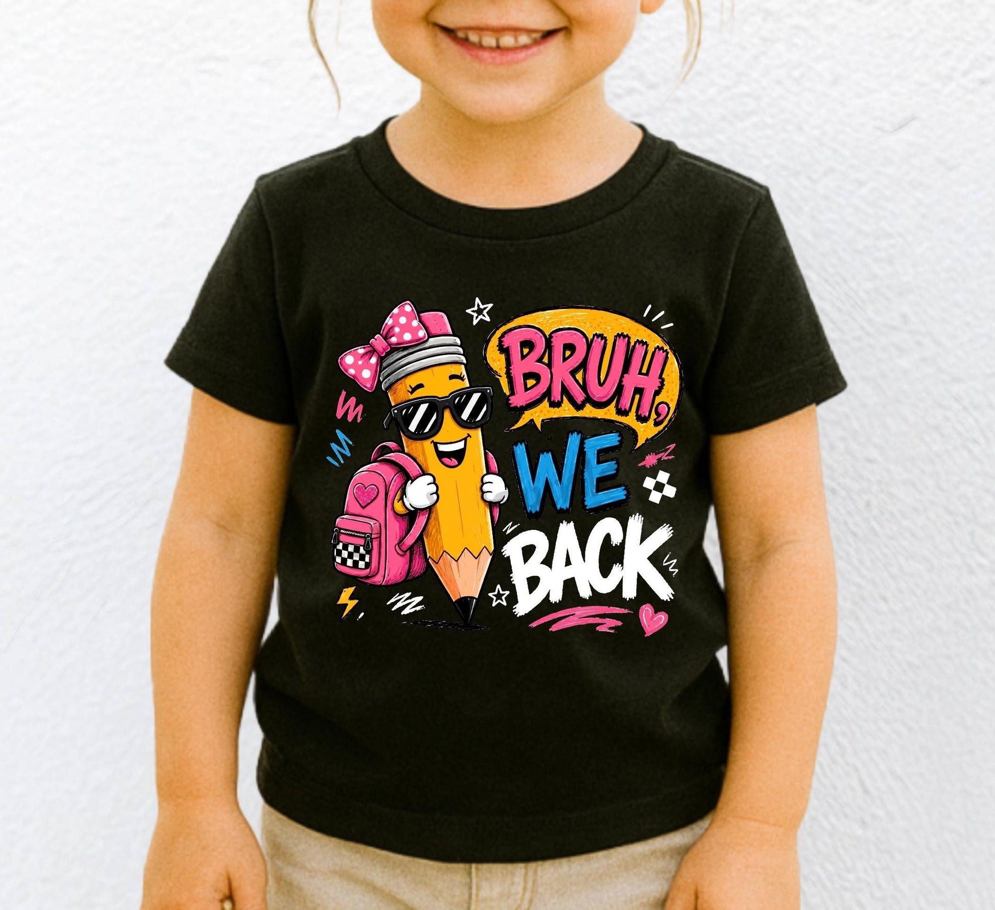 Bruh We Back Shirt, Funny Boy Girl Back to School Tee, First Day of School Kids Pencil T-shirt, Retro Teacher Student Gift