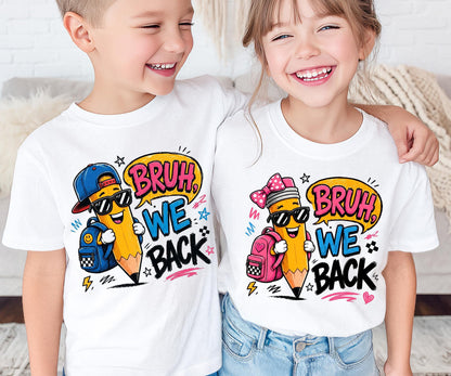 Bruh We Back Shirt, Funny Boy Girl Back to School Tee, First Day of School Kids Pencil T-shirt, Retro Teacher Student Gift