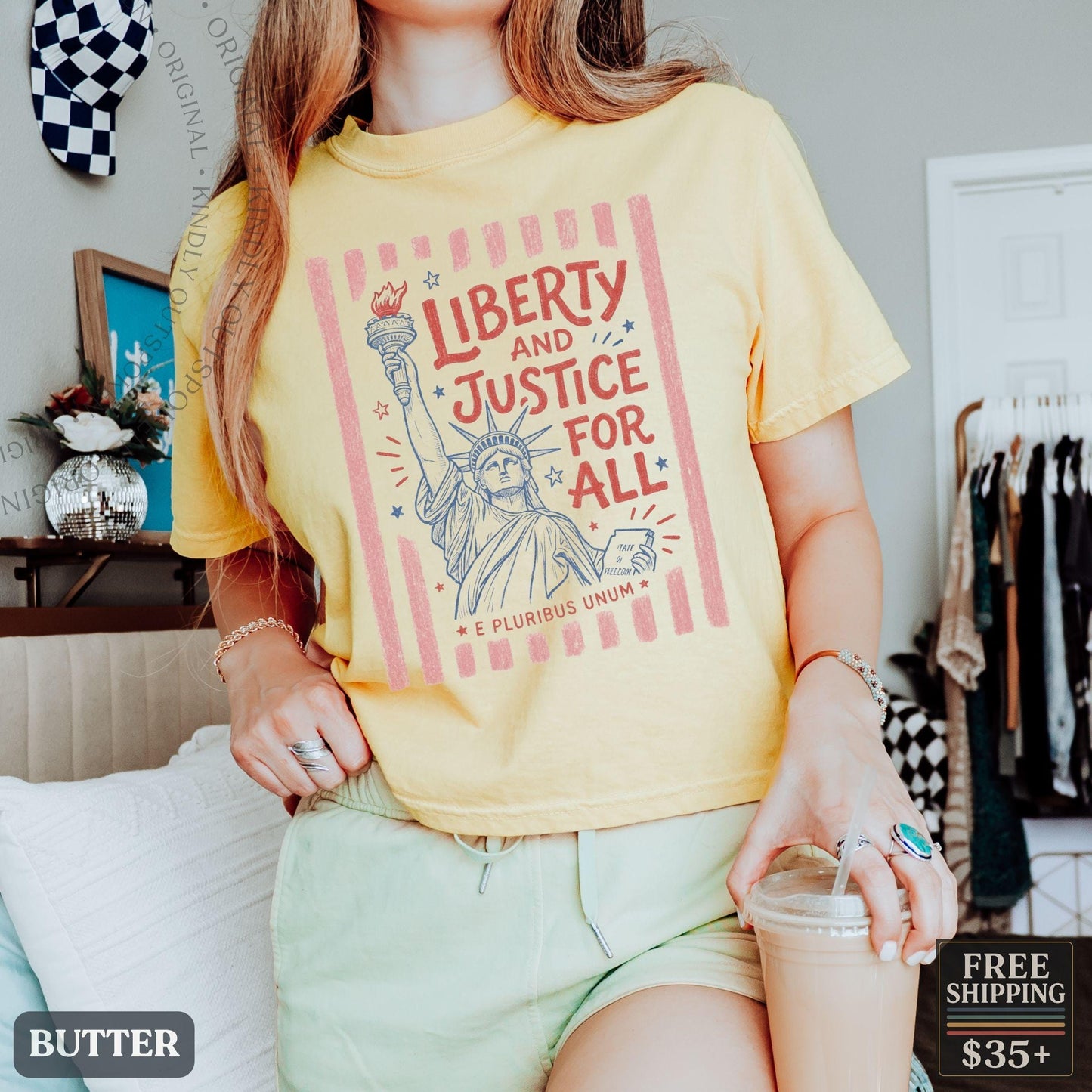 Liberty And Justice For All Boxy Tee, Progressive Patriotic Shirt, Fourth Of July Shirt, Human Rights Tank Top, USA 250 Celebration
