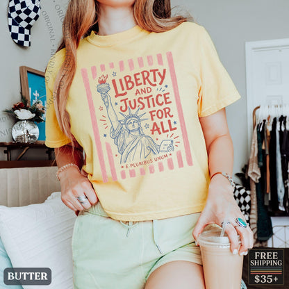 Liberty And Justice For All Boxy Tee, Progressive Patriotic Shirt, Fourth Of July Shirt, Human Rights Tank Top, USA 250 Celebration