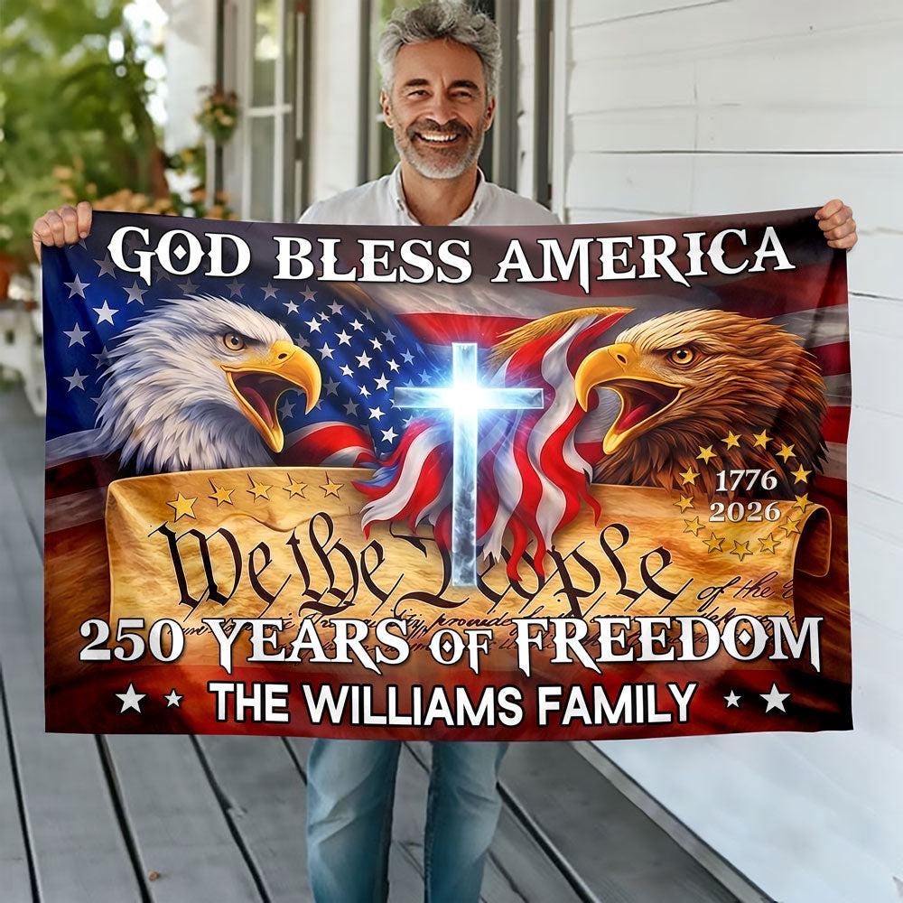Personalized 250 Years God Bless America Flag – Patriotic Eagle Garden Decor