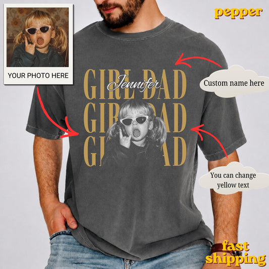 Comfort Colors® Personalized Dad Vintage Photo Shirt, Custom Fathers Day Shirt With Kids Photo, Custom Best Dad Ever Shirt, New Dad Gift