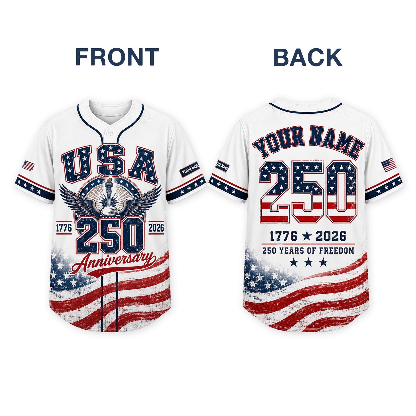 Custom USA 250 Anniversary Baseball Jersey, Personalized Patriotic Shirt, 4th of July Gift 1776