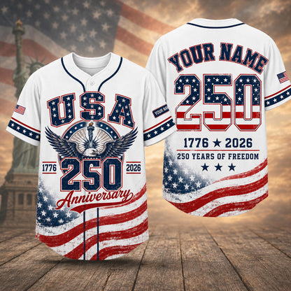 Custom USA 250 Anniversary Baseball Jersey, Personalized Patriotic Shirt, 4th of July Gift 1776