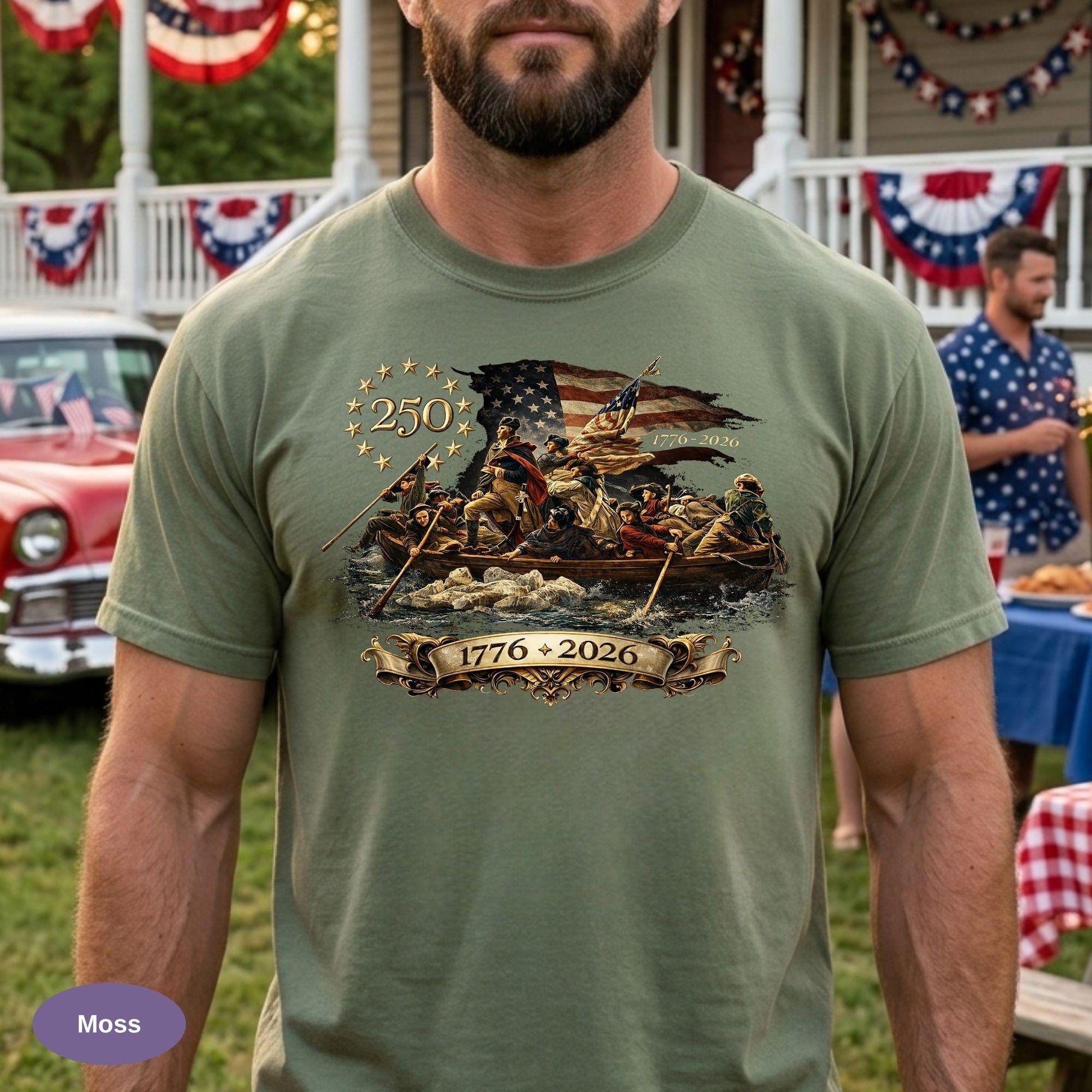 Washington Crossing The Delaware Comfort Colors Shirt, Patriotic USA 250th Anniversary T-shirt 1776-2026, Vintage American History Tee.