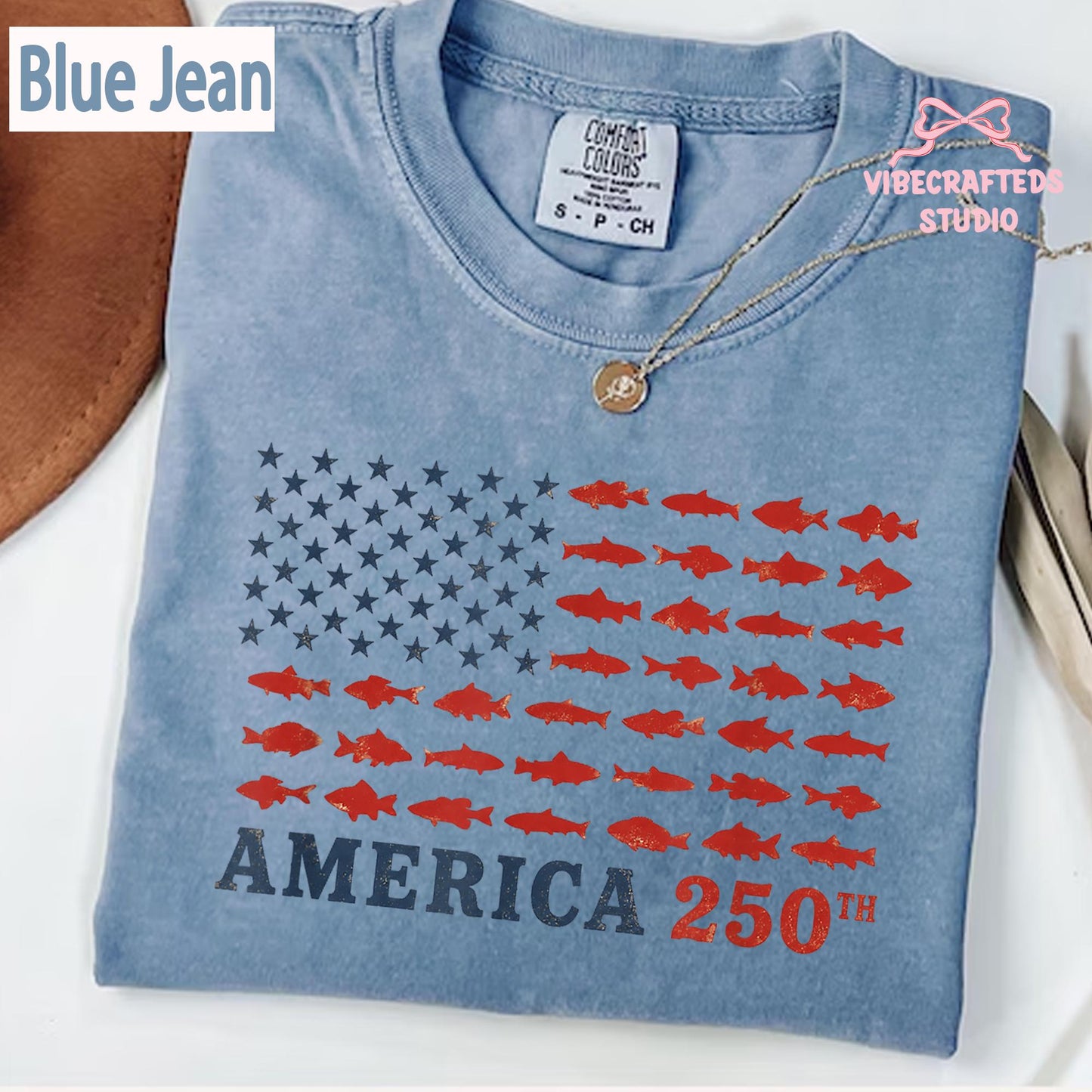 America 250th Fishing Flag Comfort Colors Shirt, USA 250 Years Fishing Tee, Patriotic Fisherman Unisex T-Shirt, 4th of July Angler Gift