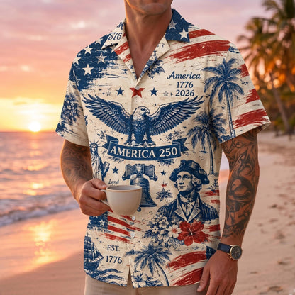 America 250 Hawaiian Shirt 1776-2026, Patriotic Button Down Shirt, Vintage USA Independence Day Shirt