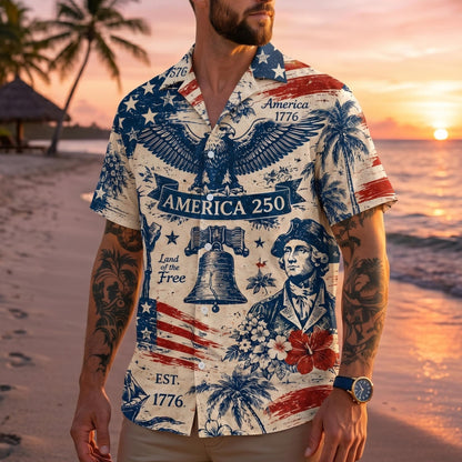 America 250 Hawaiian Shirt 1776-2026, Patriotic Button Down Shirt, Vintage USA Independence Day Shirt