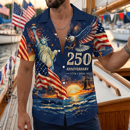 Men's Hawaiian Shirt America's Freedom 250th Anniversary,1776-2026 Patriotic Short Sleeve Button Down Vintage Shirt,United States 250 Years