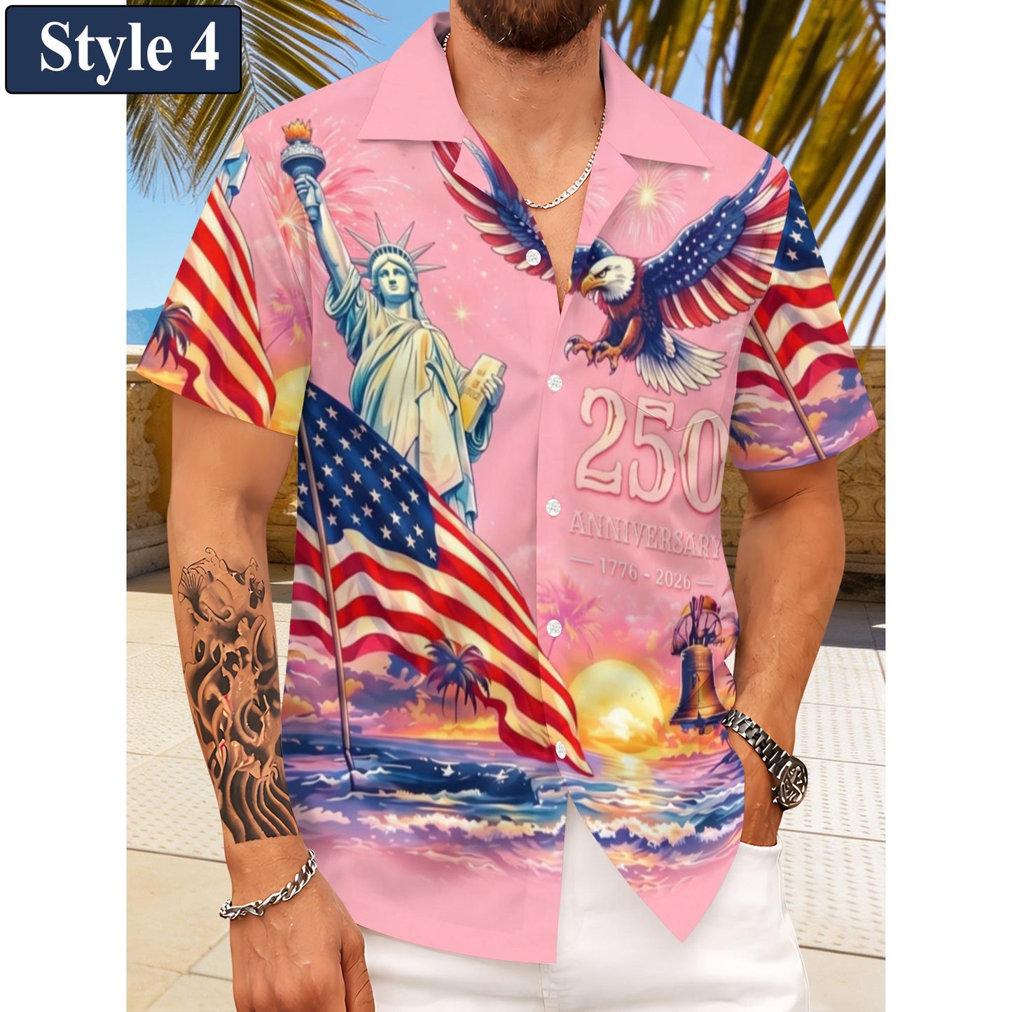 Men's Hawaiian Shirt America's Freedom 250th Anniversary,1776-2026 Patriotic Short Sleeve Button Down Vintage Shirt,United States 250 Years