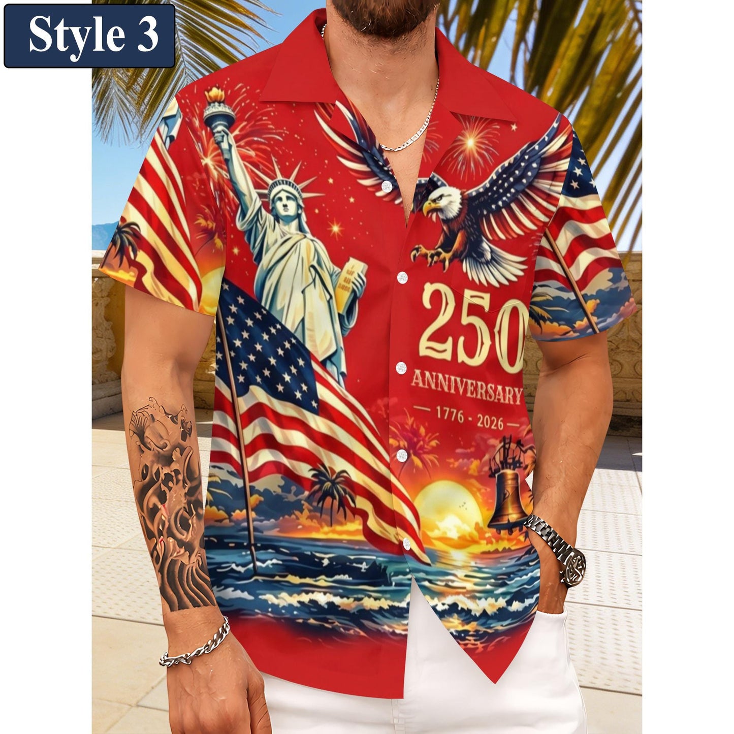 Men's Hawaiian Shirt America's Freedom 250th Anniversary,1776-2026 Patriotic Short Sleeve Button Down Vintage Shirt,United States 250 Years