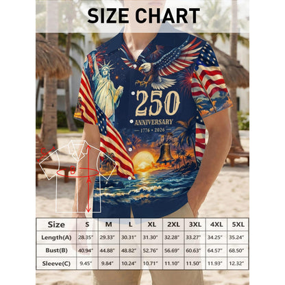 Men's Hawaiian Shirt America's Freedom 250th Anniversary,1776-2026 Patriotic Short Sleeve Button Down Vintage Shirt,United States 250 Years