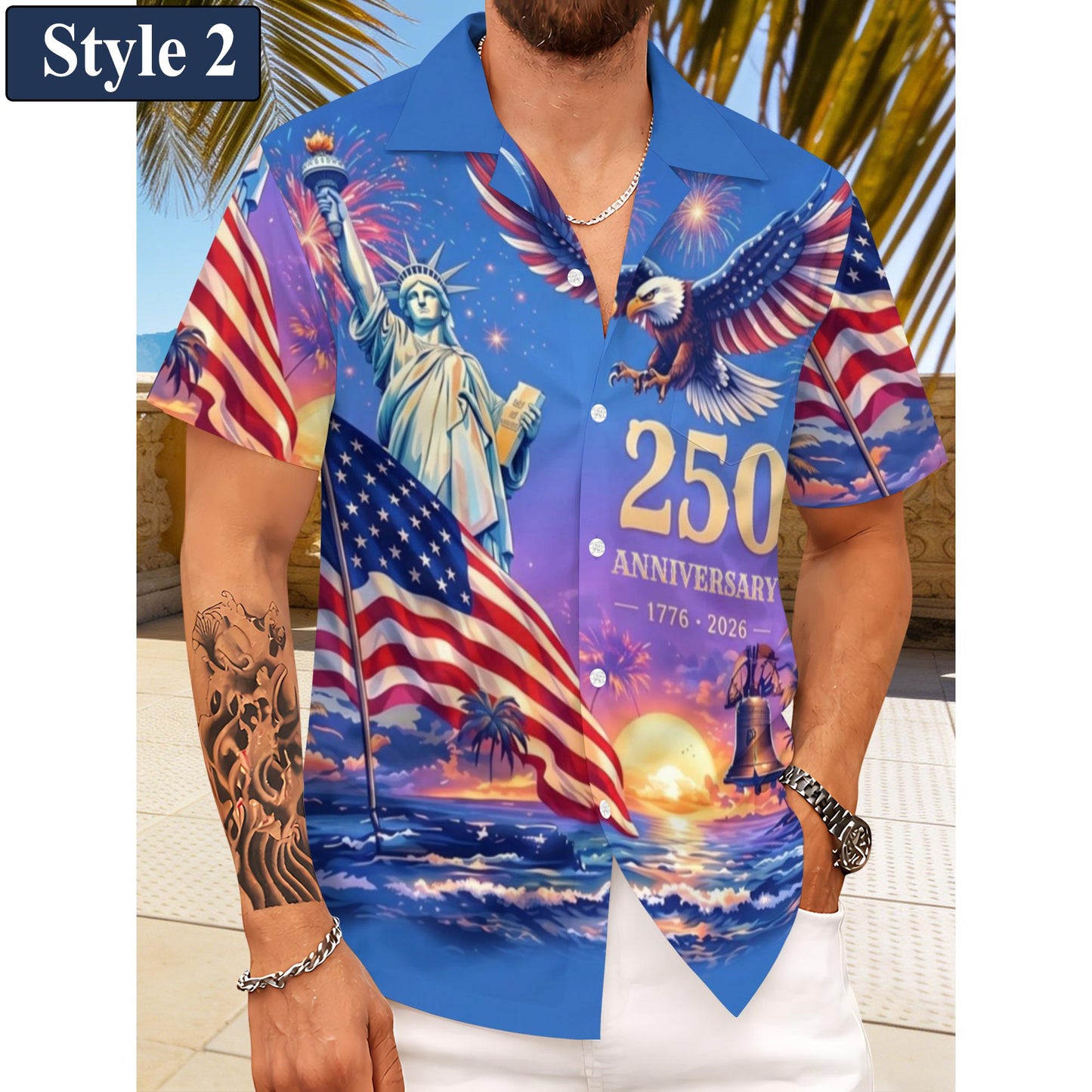 Men's Hawaiian Shirt America's Freedom 250th Anniversary,1776-2026 Patriotic Short Sleeve Button Down Vintage Shirt,United States 250 Years