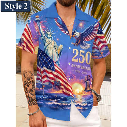 Men's Hawaiian Shirt America's Freedom 250th Anniversary,1776-2026 Patriotic Short Sleeve Button Down Vintage Shirt,United States 250 Years
