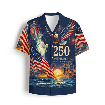 Men's Hawaiian Shirt America's Freedom 250th Anniversary,1776-2026 Patriotic Short Sleeve Button Down Vintage Shirt,United States 250 Years