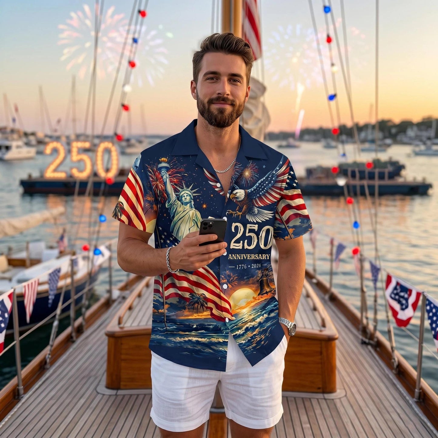 Men's Hawaiian Shirt America's Freedom 250th Anniversary,1776-2026 Patriotic Short Sleeve Button Down Vintage Shirt,United States 250 Years