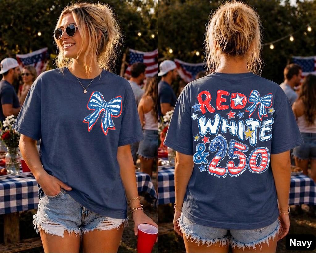 Comfort Colors® Red White Blue Shirt, 250th Anniversary Shirt, Front And Back Side, 4th of July Shirt, Preppy Patriotic Tee, Flag Tshirt