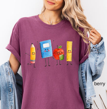 Comfort Colors Custom Back to School Teacher Shirt, Personalized Teacher Team Shirts Grade Level Doodle Tee Kindergarten First Day of School