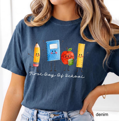 Comfort Colors Custom Back to School Teacher Shirt, Personalized Teacher Team Shirts Grade Level Doodle Tee Kindergarten First Day of School