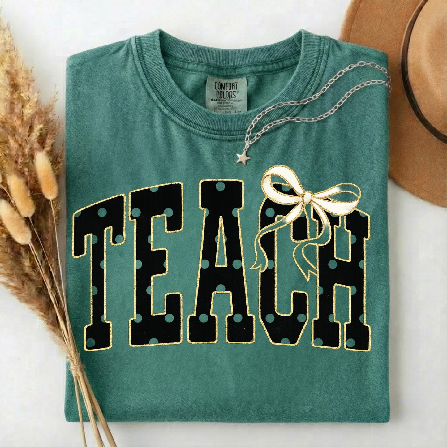 Comfort Colors® Teach Shirt, Coquette Teacher Tee, Black Polka Dot Teacher Tshirt, Cute Back To School Teacher Shirt