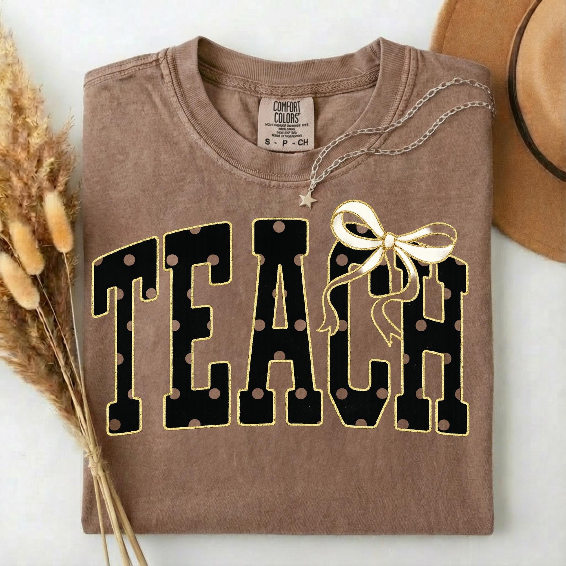 Comfort Colors® Teach Shirt, Coquette Teacher Tee, Black Polka Dot Teacher Tshirt, Cute Back To School Teacher Shirt