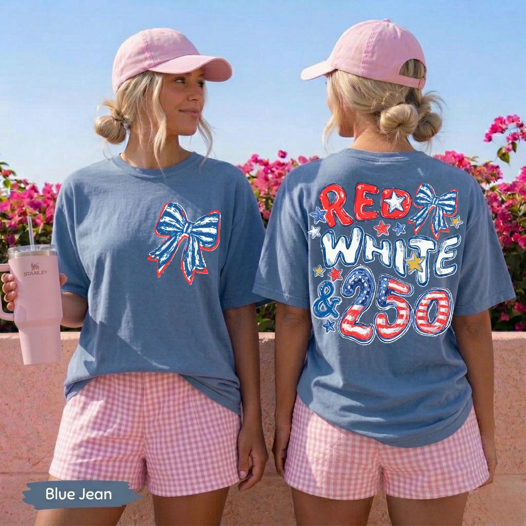 Comfort Colors® Red White Blue Shirt, 250th Anniversary Shirt, Front And Back Side, 4th of July Shirt, Preppy Patriotic Tee, Flag Tshirt