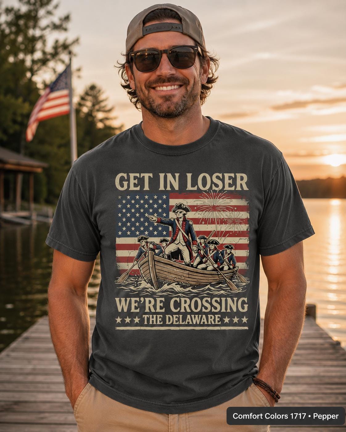 Get In Loser Crossing Delaware Shirt, Funny Patriotic History T-Shirt, Vintage American Revolution Tee, 4th of July USA Gift Shirt