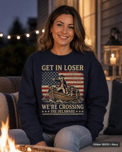 Get In Loser Crossing Delaware Shirt, Funny Patriotic History T-Shirt, Vintage American Revolution Tee, 4th of July USA Gift Shirt