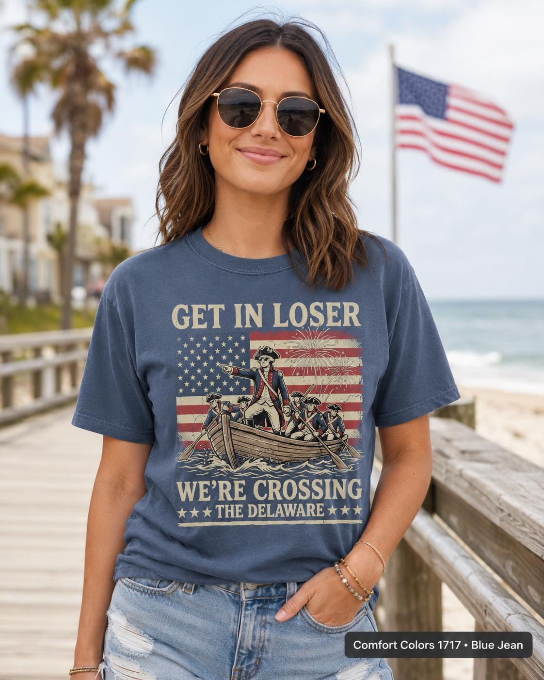 Get In Loser Crossing Delaware Shirt, Funny Patriotic History T-Shirt, Vintage American Revolution Tee, 4th of July USA Gift Shirt
