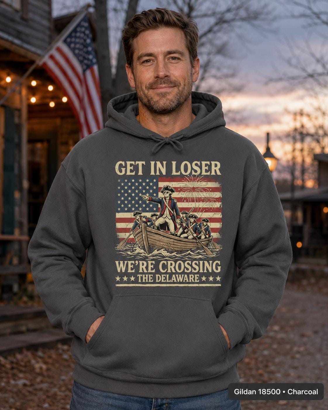 Get In Loser Crossing Delaware Shirt, Funny Patriotic History T-Shirt, Vintage American Revolution Tee, 4th of July USA Gift Shirt